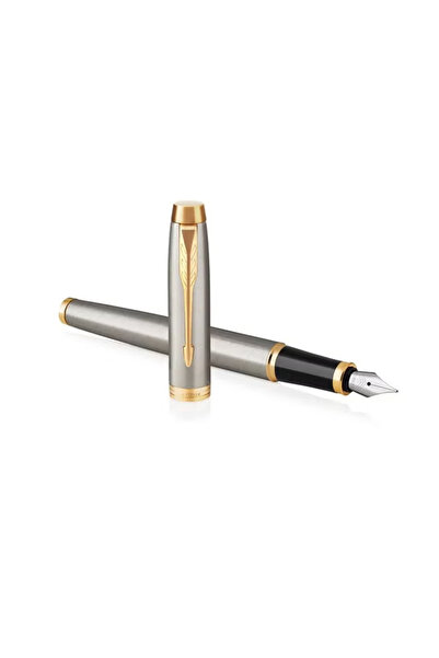 Parker IM Fountain Pen, Brushed Metal, Fine Nib with Blue Ink Refill (1931649)
