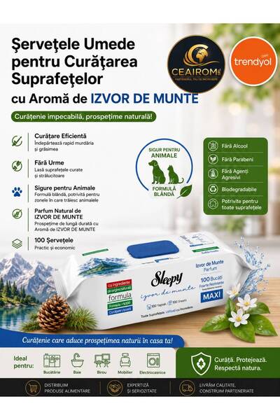 OEM Șervețele Umede pentru Curățarea Suprafețelor – Aromă Izvor de Munte | 10...
