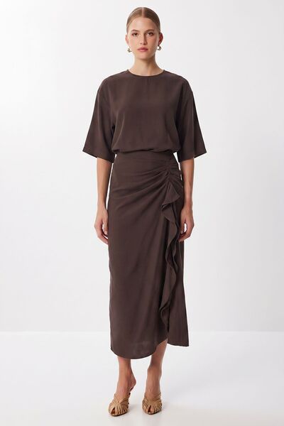 Hiccup ISTANBUL Rochie Midi Din Satin, Cambrată