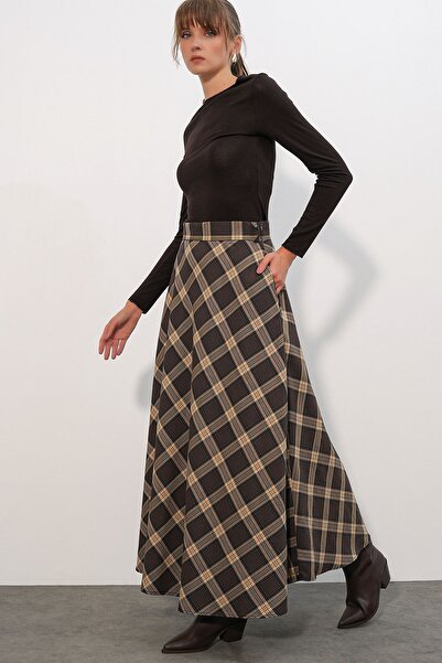 Hiccup Bdart High Waist Plaid Long A-Line Skirt