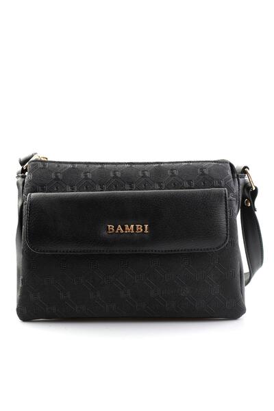Bambi Siyah Baskı Detaylı Kadın Postacı Çanta C06650265710