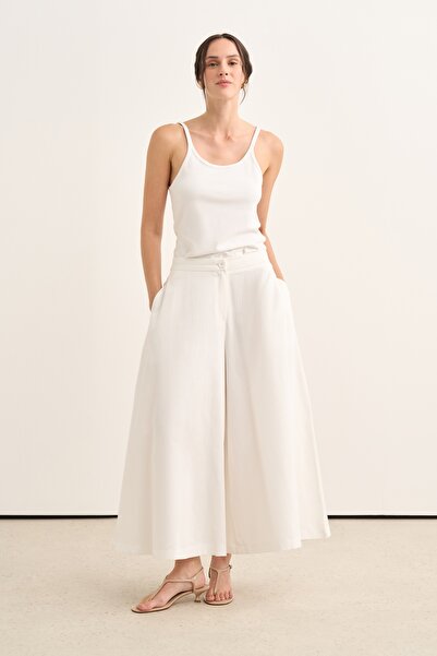 EBU Prive Women's Flared Jean Skirt Trousers Ecru