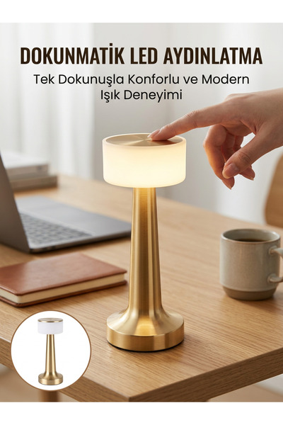 AKILLI Kablosuz Renkli Masa ve Gece Lambası Altın Rengi Dokunmatik Led Lamba Yeni Nesil