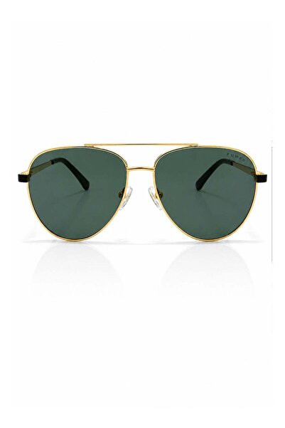 Fumes Apex Polarized Aviator Sunglasses for Men & Women, Gold Metal Frame with Green TAC Polarized UV400 Lenses | Model 6375-C3