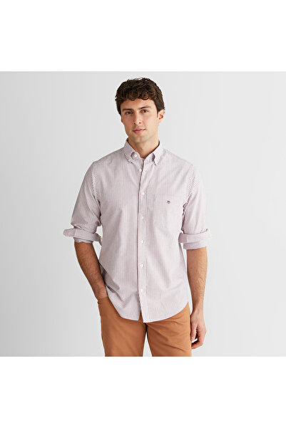 Gant Erkek Bordo Regular Fit Düğmeli Yaka Çizgili Oxford Gömlek