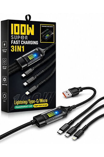 Generic Brand 3 in 1 USB-A to USB-C, Lightning and Micro USB Cable, 100W Fast...