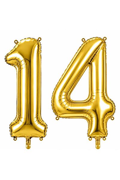BenimMarifetlerim بالون من رقائق الذهب على شكل رقم 14 مقاس 16 بوصة 40 سم