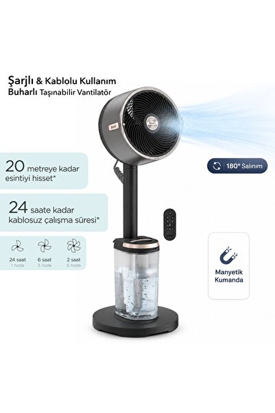 Shark Pro Mist 2'si 1 Arada Ayaklı ve Masaüstü Buharlı Fan Koyu Gri 36 W 5 Hı...