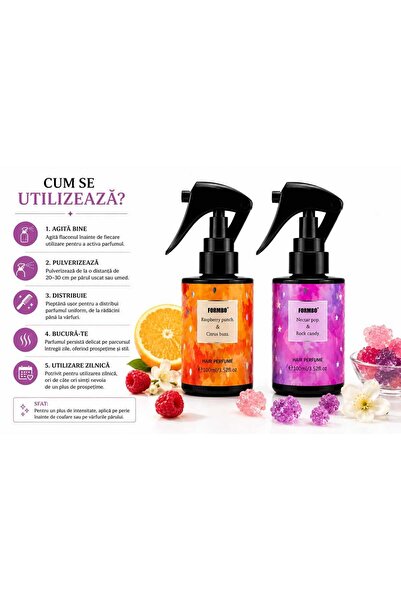 FORMBO Hair Perfume Set 2×100 ml – Raspberry Punch & Citrus Buzz + Nectar Pop & Rock Candy – Parfum pentru Păr – Anti‑Miros, Anti‑Fum