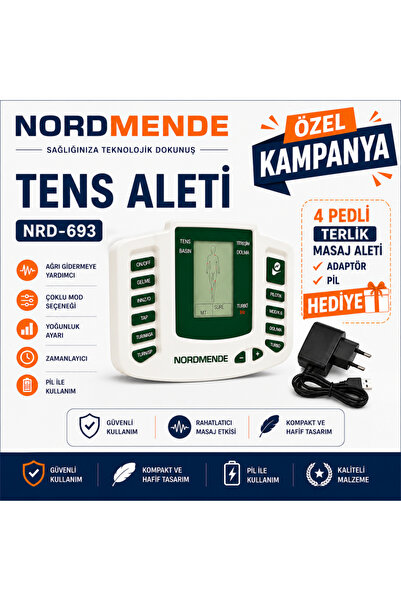 Nordmende TENS Cihazı 4 Pedli Dijital Masaj Cihazı | Adaptör 4 Ped ve Pil Hed...