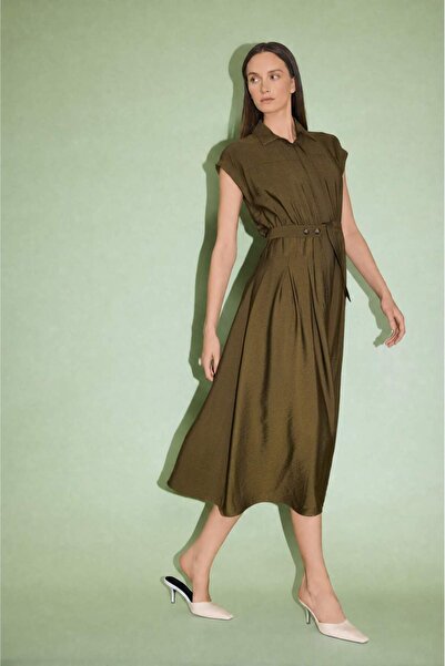 DeFacto Shirt Collar Short Sleeve Midi Dress H8738Ax26Au
