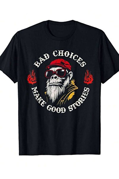 LİNA06 تي شيرت Monkey Bad Choices Make Good Stories قابل للغسل في الغسالة، ذو...