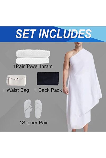 Home Smart Ihram Set for Adults| Hajj and Umrah Pilgrimage Light weight and Ultra-soft sheets, 4Pcs