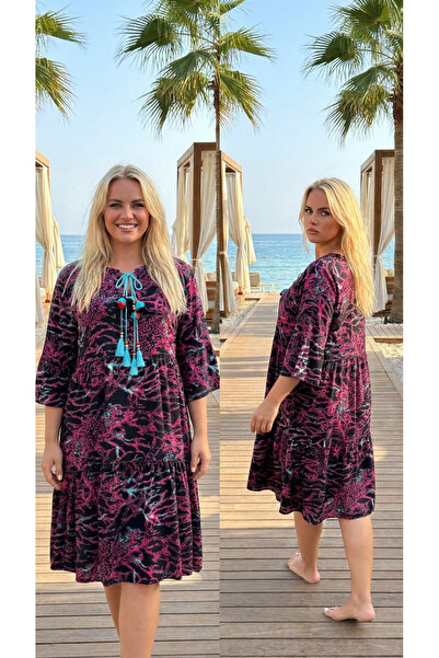 bohostyle.ro Plus Size Loose Dress in Viscose with Printed