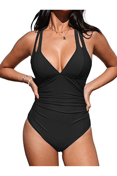 Dotail Costum de baie întreg pentru femei, efect modelator, închidere reglabi...
