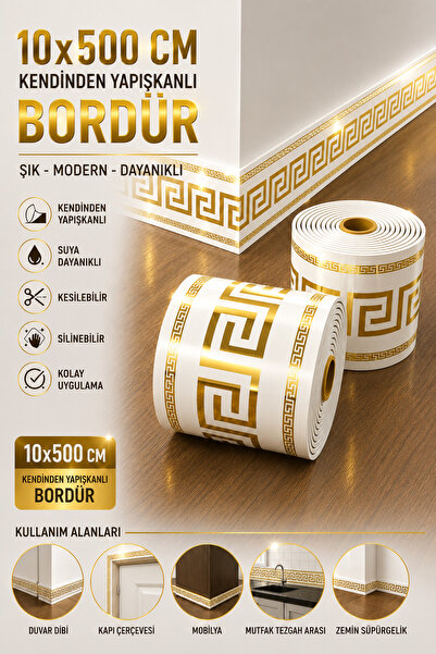 UKAB DEKOR 10x500 Cm Tek Parça Bordür Kendinden Yapışkanlı Dekoratif Duvar Ce...