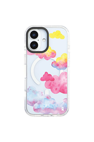 Casen iPhone 17 Yanları Beyaz Magsafe Arty Şeffaf Colorful Bulut Tasarımlı Pr...