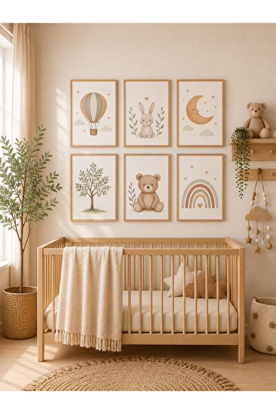Zerawall 6 Parça MDF Tablo Seti Sevimli Hayvanlar, Balon ve Gökkuşağı – Bebek...