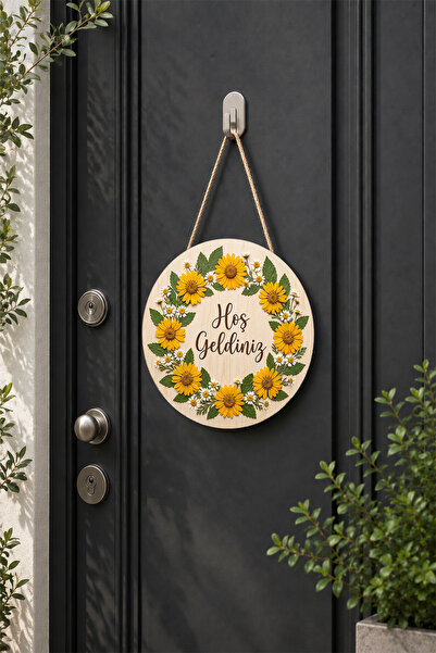 Lucena Wooden Door Ornament with Yellow Daisy Concept and Welcome Written on ...