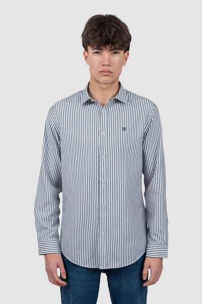 PORTHALL Men's slim fit navy striped shirt