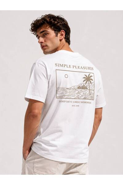 DİAMOND OUTLET Ανδρικό μπλουζάκι casual oversize λευκό με κοντό μανίκι και λα...