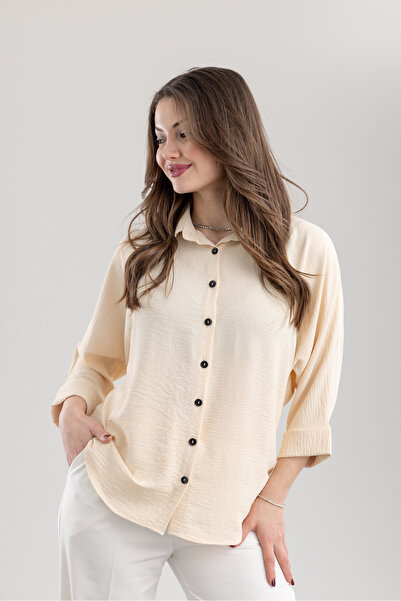 TUĞBA ERGÜL Women's Linen Bat Sleeve Shirt