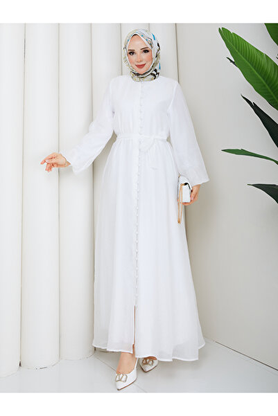 RACE FASHİON فستان إسلامي مبطن بأزرار وحزام RC6061