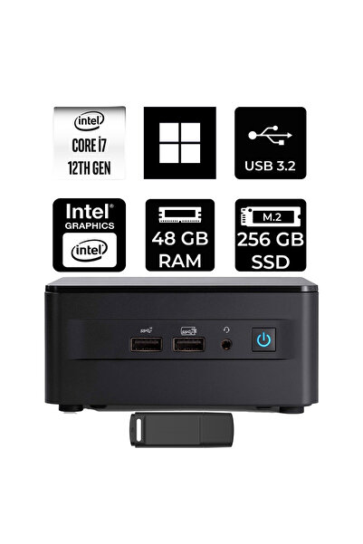 ASUS NUC 12 Pro Tall Intel Core i7-1260P 48GB RAM 256GB SSD Win11 Home RNUC12WSHI700002IP376 Mini Masaüstü Bilgisayar + PER4 USB BELLEK