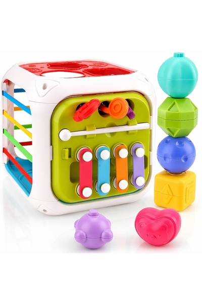 Velaris Jucărie educativă interactivă 7 în 1, Cub Montessori, Multicolor, pen...