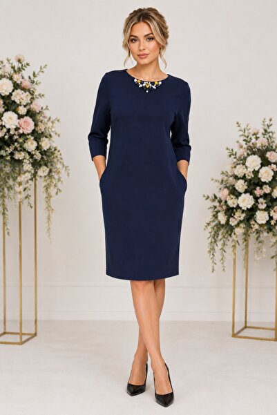 OEM Rochie simpla bleumarin, masura mare, cu buzunare laterale