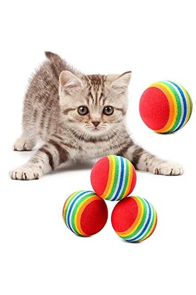 Pisicik 4 Pcs 4.2 cm Rainbow Sponge Cat Dog Chew Play Ball
