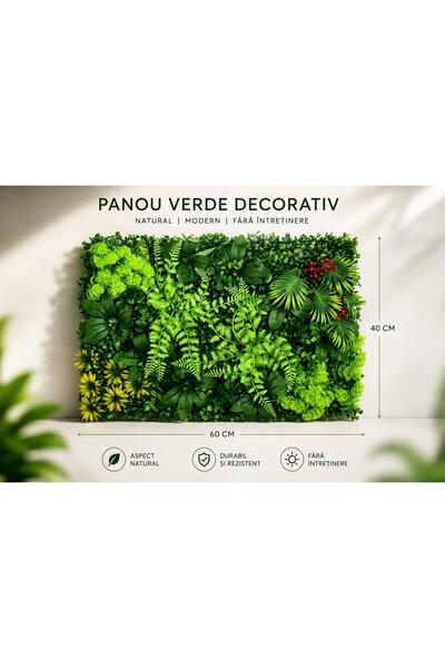 OEM Set 2 x Panou Decorativ Verde cu Plante Artificiale Feriga si Gazon 60 x ...