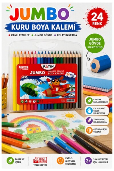 Artlantis 24 lü Jumbo Kuru Boya Kalemi Plastik Kutulu 1 Paket Fatih Kalın 24 ...