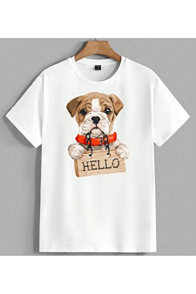 ELFERA Hello Kopek Bulldog majica sa printom, unisex, velika, bela