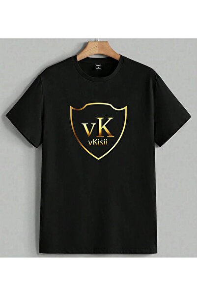 ELFERA Vkisii Logo Gold Shield Luxe Printed Unisex Oversize T-Shirt Black