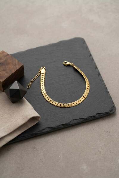 Inure Jewelry 316L Steel Gold Color Crushed Cuban Chain Model Men's Bracelet