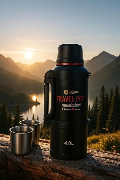 NEVVALİFE Travel Pot (Nevvalife Modeli 3,6 Litre SİYAH) Vakumlu Paslanmaz Çel...