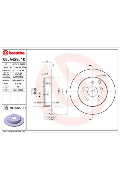 Brembo Set Discuri Frana Lexus Hs Toyota Harrier/Mark 10 Zio 1/Rav 4 3 2005-2019