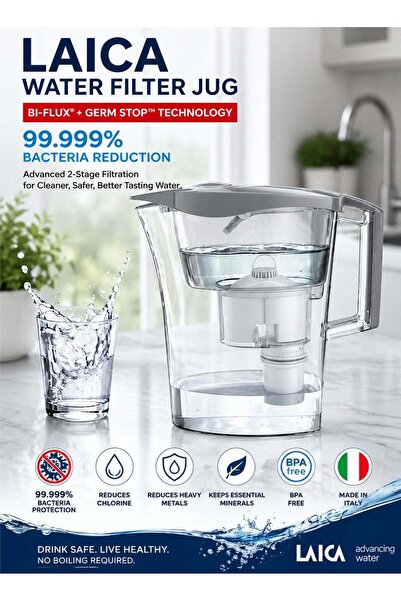 LAICA Water Filter Jug 2.3L Bi Flux and Germ STOP Technology Water Purifier P...