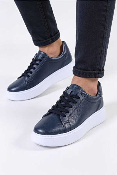 Premium Lacivert Erkek Sneaker – %100 Hakiki Deri, Beyaz EVA Taban