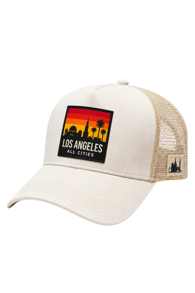 All citys Los Angeles Printed Patch Detailed Mesh Trucker Baseball Cap