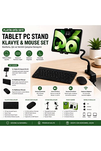 Nomker ZTE RedMagic Astra 9.06'' UyumluTablet PC Standı Kablosuz Klavye Ve Mo...