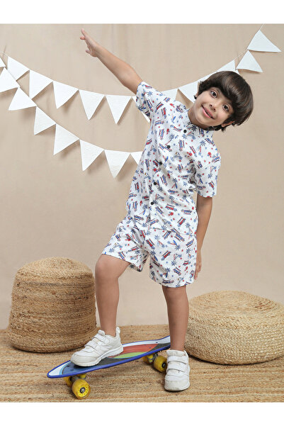 Globus By Styli Kids White Graphic Print Shirt and Shorts Set