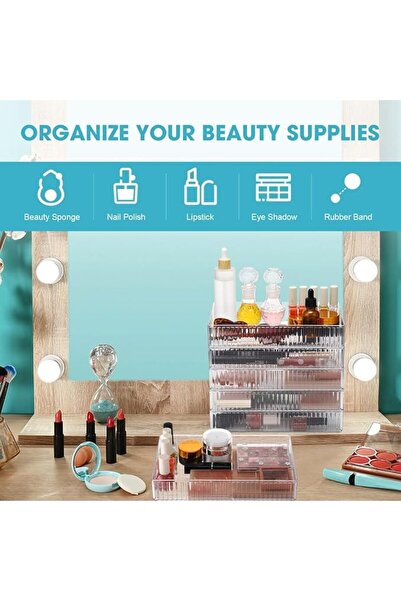 Tazweeq Clear Plastic Drawer Organizer Set of 8, Versatile Bathroom and Vanit...