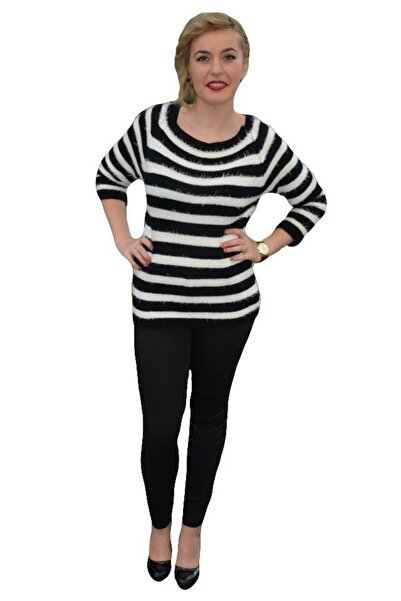 OEM Bluza rafinata, de culoare alb-negru cu dungi late
