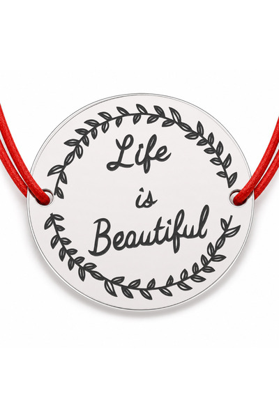 Simoshop Brățară argint 925 cu bănuț Life is Beautiful, șnur reglabil — cadou...