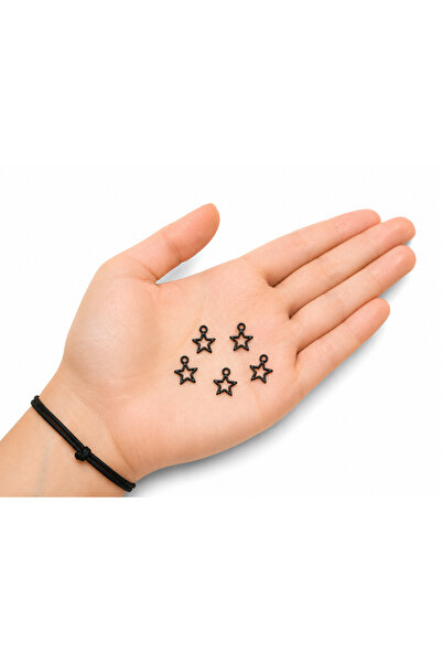 FlowerAksesuar 20 Adet 10x12 mm Siyah Küçük Yıldız Metal Charm Kolye Ucu Takı...