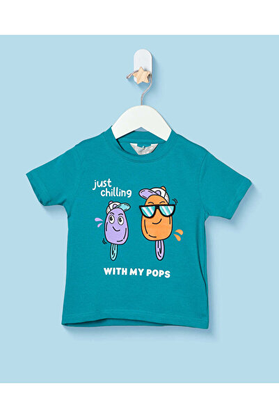 REDTAG Infant Boys Teal Printed T-Shirt
