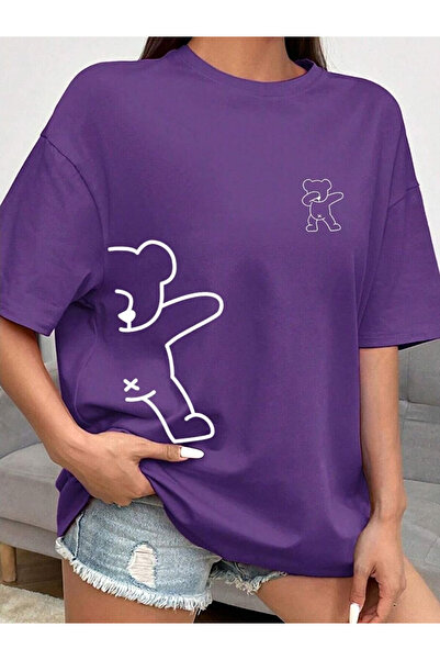 Flubutik Tricou mov XBEAR cu imprimeu pe jumătate, model standard