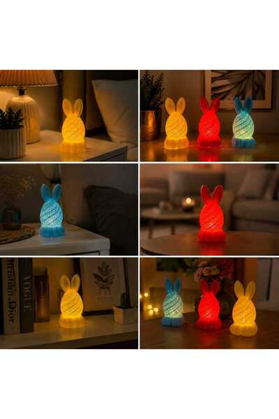 Genel Markalar 3D Baskı Tavşan Gece Lambası Tealight Dekoratif Masa Lambası 3'lü